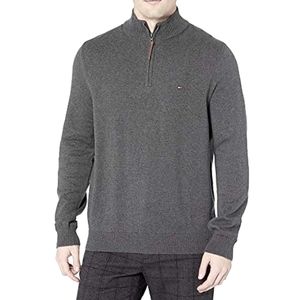 TOMMY HILFIGER MEN'S COTTON QUARTER ZIP SWEATER IN GREY SIZE LARGE